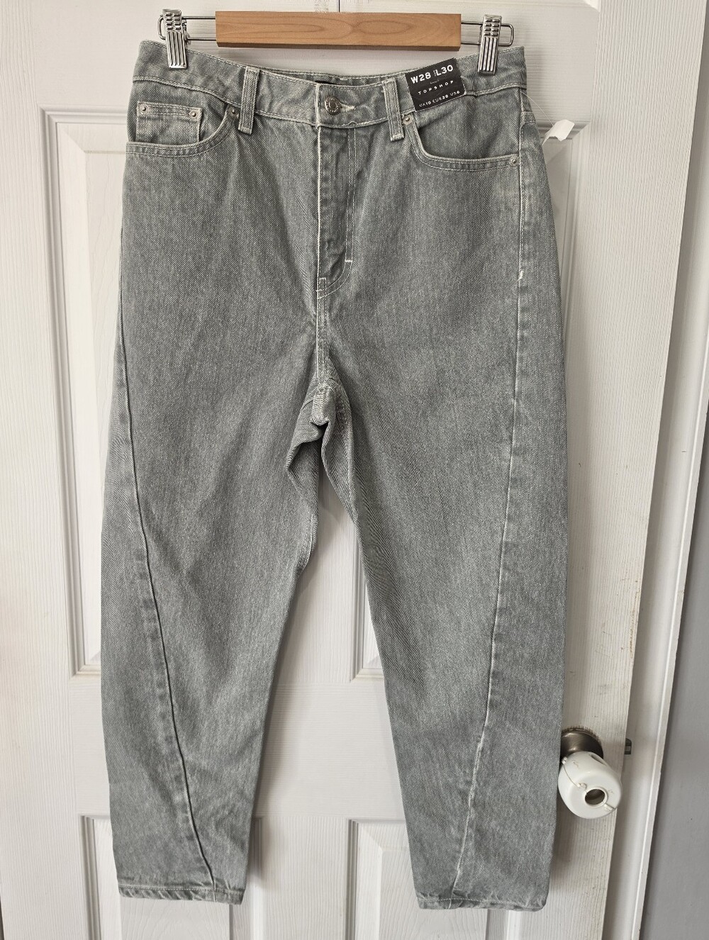 Topshop Idol Twist Seam Mom Denim Jeans In Mint Gray Women's Size 6 NWT